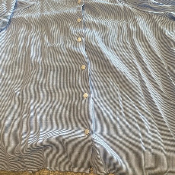 Lauren Conrad Blouse blue white Stripe Peasant Bow Sleeve XXL Button plus size - Picture 5 of 9